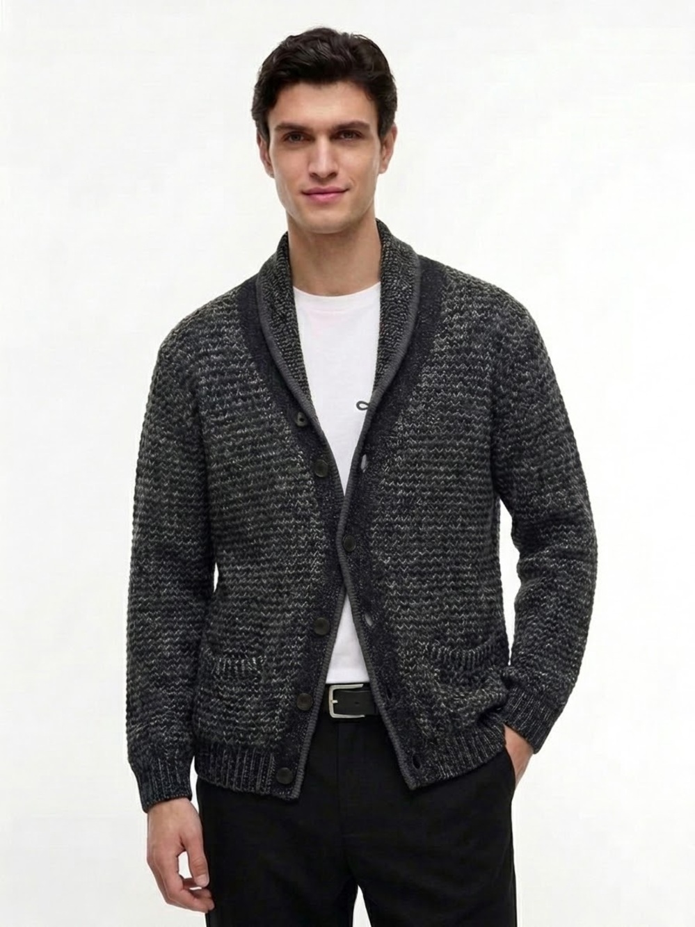 Rag & Bone Chunky Knit Wool/Cotton Gray Cardigan Sweater Sz Medium GrandpaCore